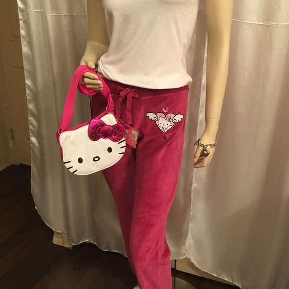 SUPER CUTE velour joggers with hello kitty and crystal details! - Picture 3 of 15